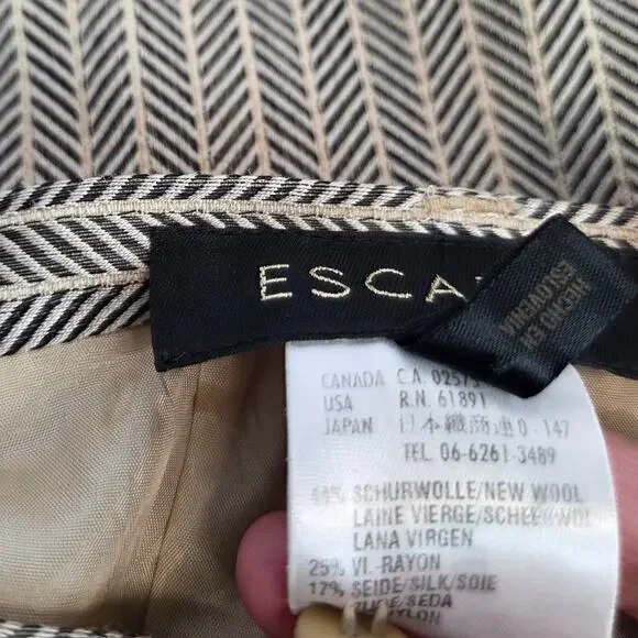 Escade Wool Silk Blend Skirt Sz 10 Tan Chevron Twill Slit Pockets Career Office
